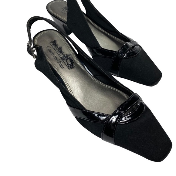 VINTAGE Coach and Four Sling Back Shoes, Black, Size 6 - Picture 1 of 12